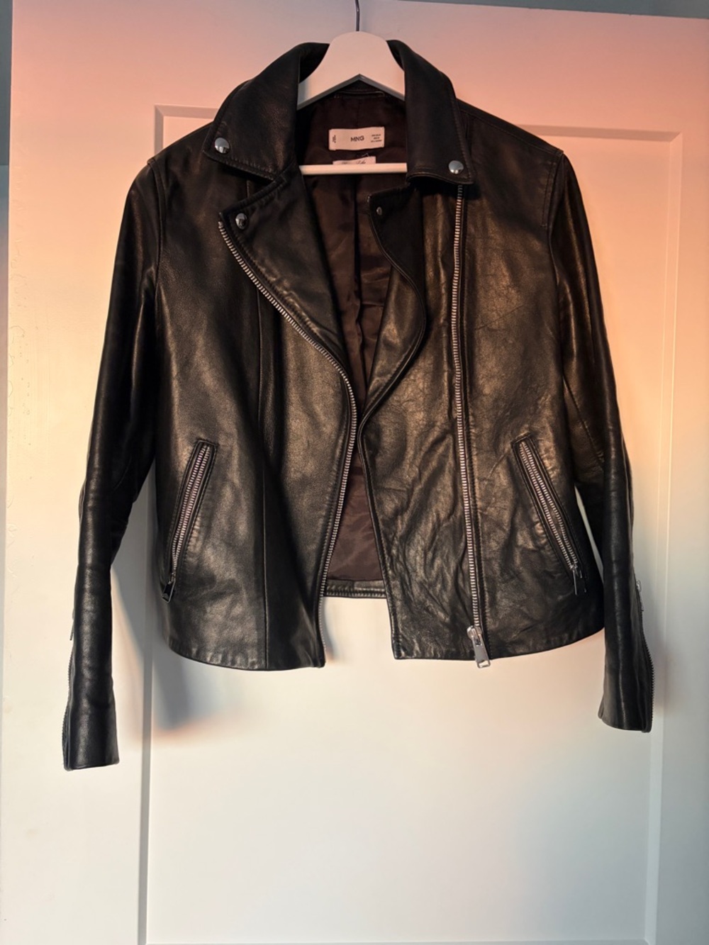 Mango Black Leather Moto Jacket - Women's